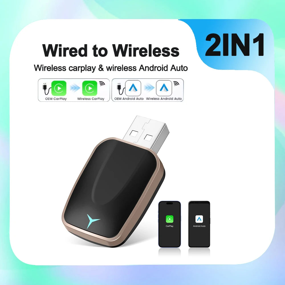 2 in 1 Smart Dongle AI Box Mini Adapter Wired to Wireless Carplay&Android Auto Compatible