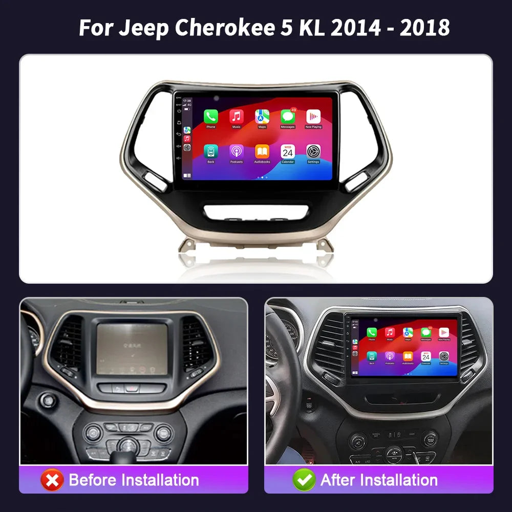 For Jeep Cherokee 5 KL 2014-2018 Car Radio Multimedia Navigation 4G Stereo Wireless Blueto