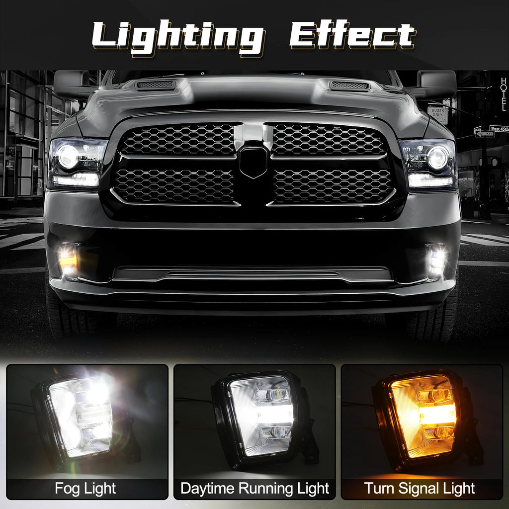 LED Fog Lamp Daytime Running Lights For Dodge Ram 1500 2013 2014 2015 2016 2017 2018 DRL T | AUTOKITSHOP