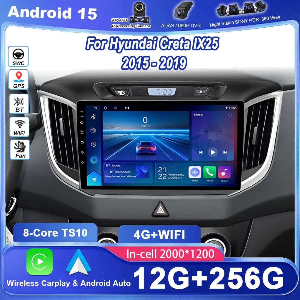 For Hyundai Creta IX25 2015 -2019 Navigation Player Multimedia Android Auto Carplay Touch