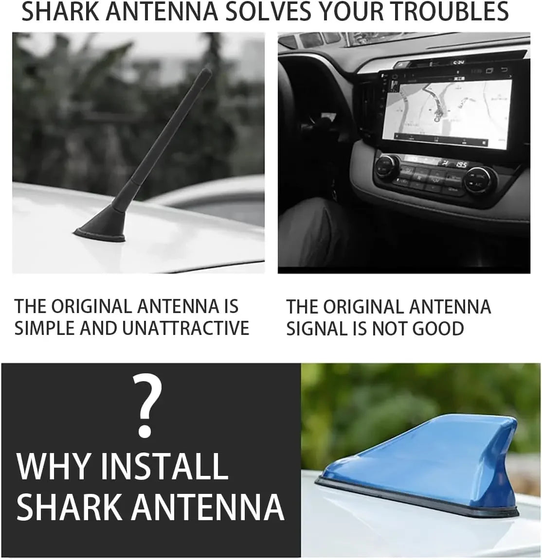 Car Shark Fin Antenna Cover Universal Carbon Fiber Look Radio Signal Aerials Roof Exterior Acces - Automotive LED Light