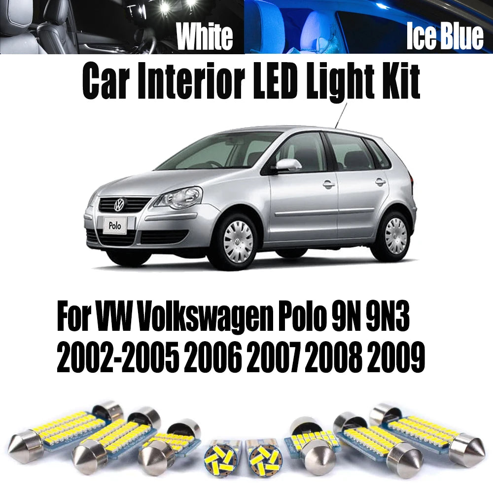 10-Piece LED Interior Light Kit for VW Volkswagen Polo 9N 9N3 2002-2005 - Canbus Dome Map Door Trunk Bulbs | AUTOKITSHOP