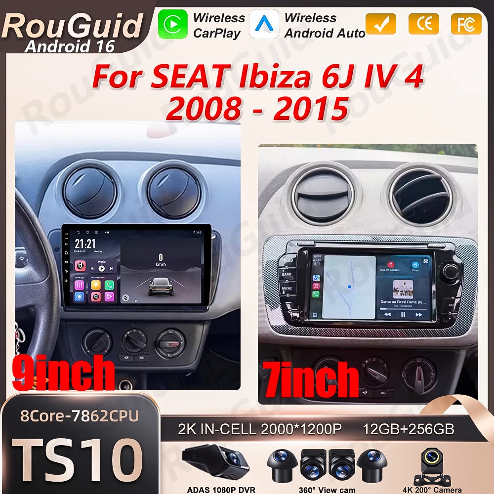 Android 16 Car Radio For SEAT Ibiza 6J IV 4 2008 2009 2010 - 2015 Carplay Auto Video 5G BT | AUTOKITSHOP