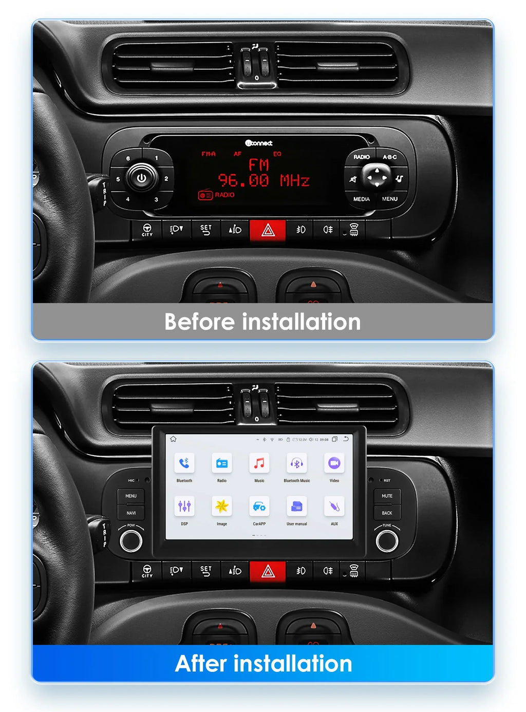 4G 32G 1Din Android 13 Car multimedia Player For Fiat Panda 2013-2020 Carplay 4G GPS Navi