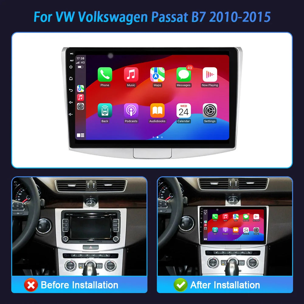 For VW Volkswagen Passat B7 2010-2015 Car Radio Navigation Wireles Bluetooth Carplay Multi