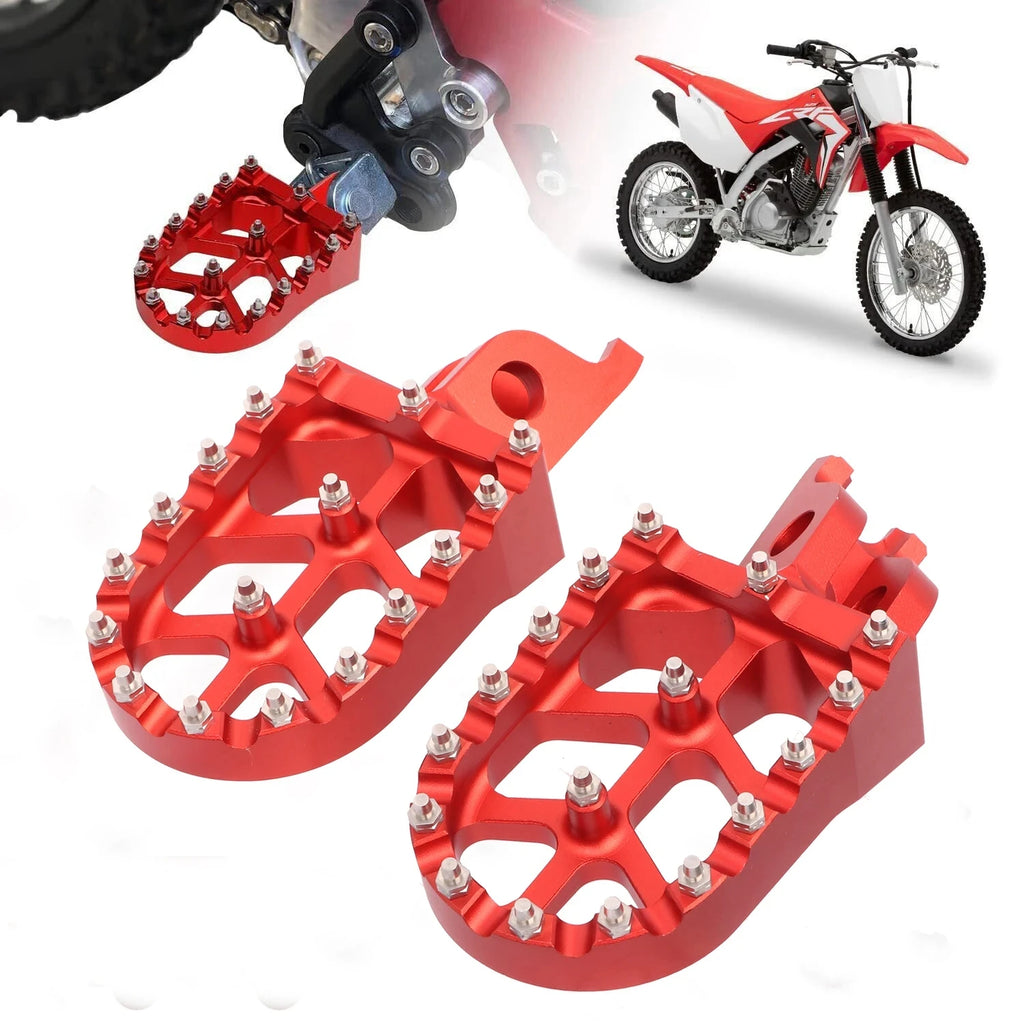 Red CNC Aluminum Motorcycle Foot Pegs Footrest Pedals For Honda CR125 CR250 CRF150R CRF250R CRF2 - Automotive LED Light