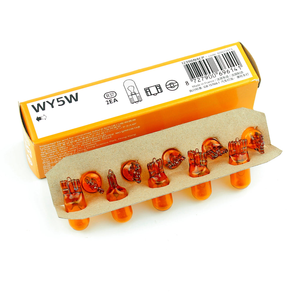 Philips WY5W T10 12V 5W Amber Color Standard Turn Signal Lamps Standard Indlcator 12396NAC