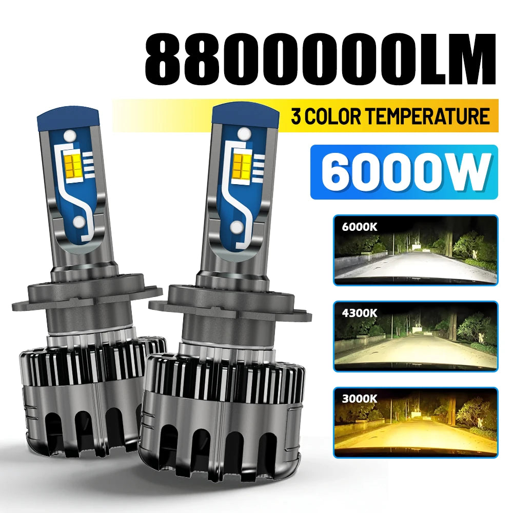 Tri-Color H7 LED Headlights 3000K 4300K 6000K H4 H8 H11 HB3 9006 H7 LED Fog Bulbs 12V H1 9