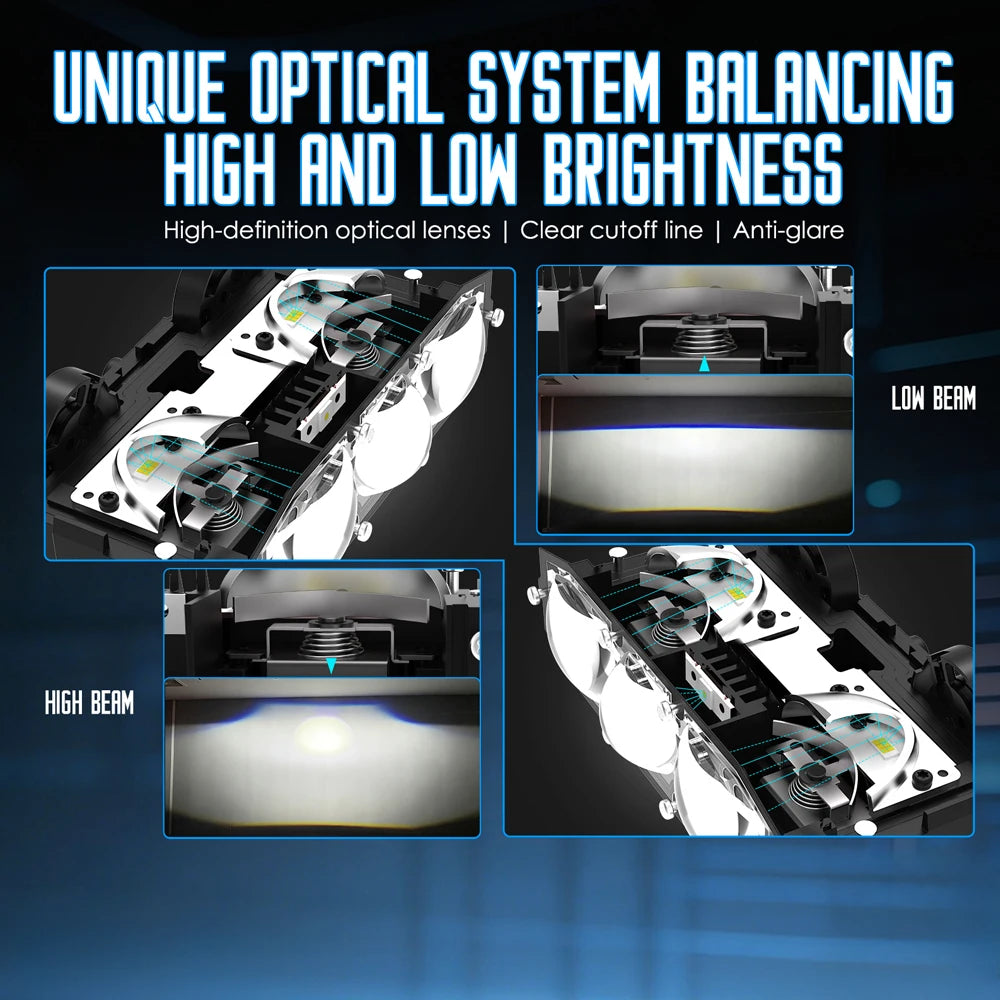 Triple Lens LED Spotlight 1200W Solenoid Beam Switching LED Headlight Universal Car Motorc