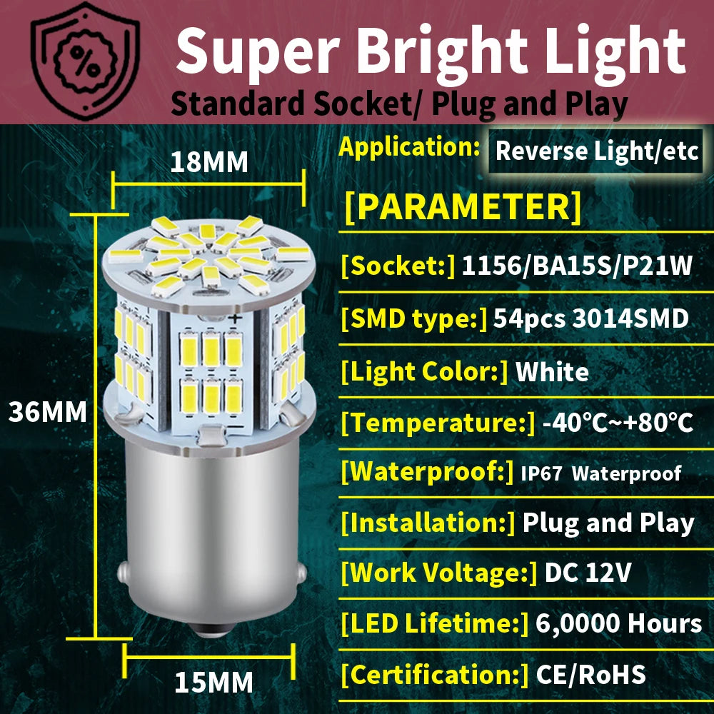 LED Reverse Light Lamp P21W BA15S Canbus For VW Caddy MK2 MK3 MK4 2 3 4 Beetle Amarok Craf