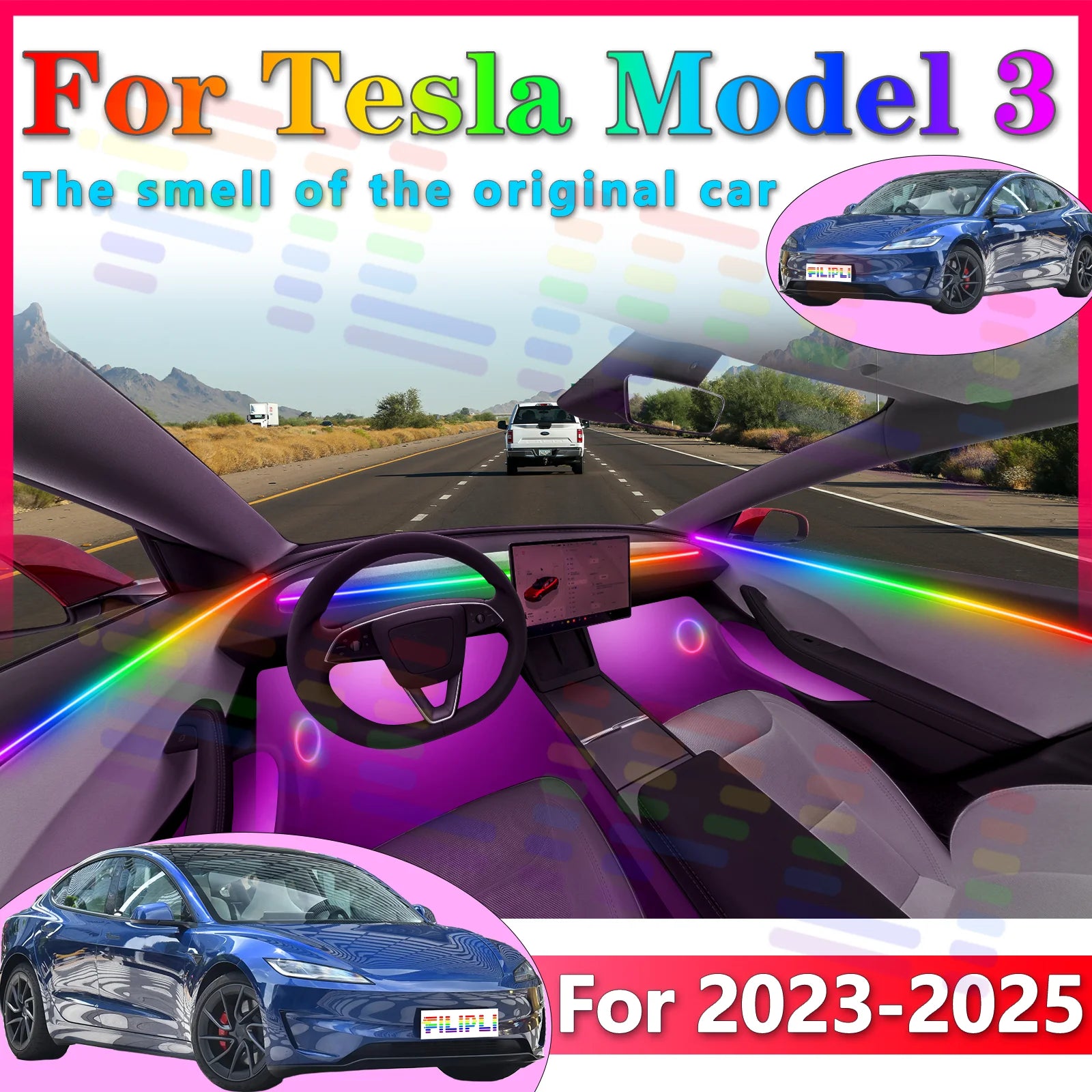 RGB - Ambient Light - for Tesla Model 3 2023-2025 - App Control - Car Interior Lighting | AUTOKITSHOP