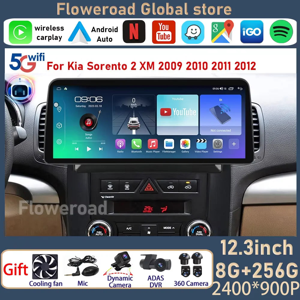 12.3 inch Android For Kia Sorento 2 XM 2009 2010 2011 2012 Carplay Radio Multimedia Player | AUTOKITSHOP
