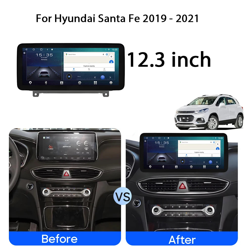 12.3" Android 15 Carplay Car Radio For Hyundai Santa Fe 2019 - 2021 Multimedia Player 2 di