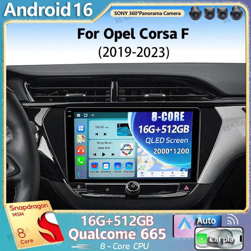 Android 16 For Opel Corsa F 2019 - 2023 2K QLED Android Car Radio Multimedia Video Player