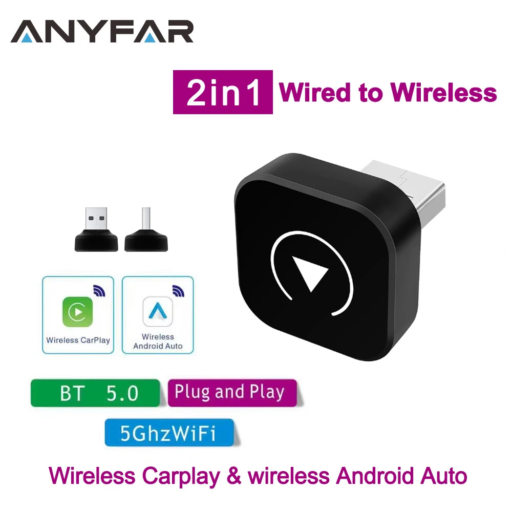 Wireless Carplay Adapter 2 in 1 Converts Wired to Wireless Carplay Adapter for iPhone and