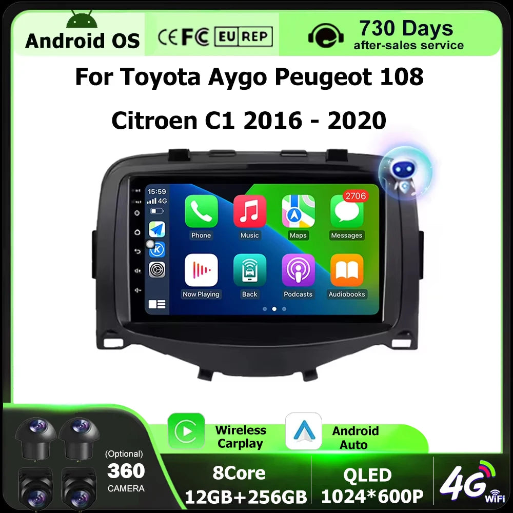 Android 16 Auto For Toyota Aygo Peugeot 108 Citroen C1 2016 - 2020 Car Radio Multimedia Pl