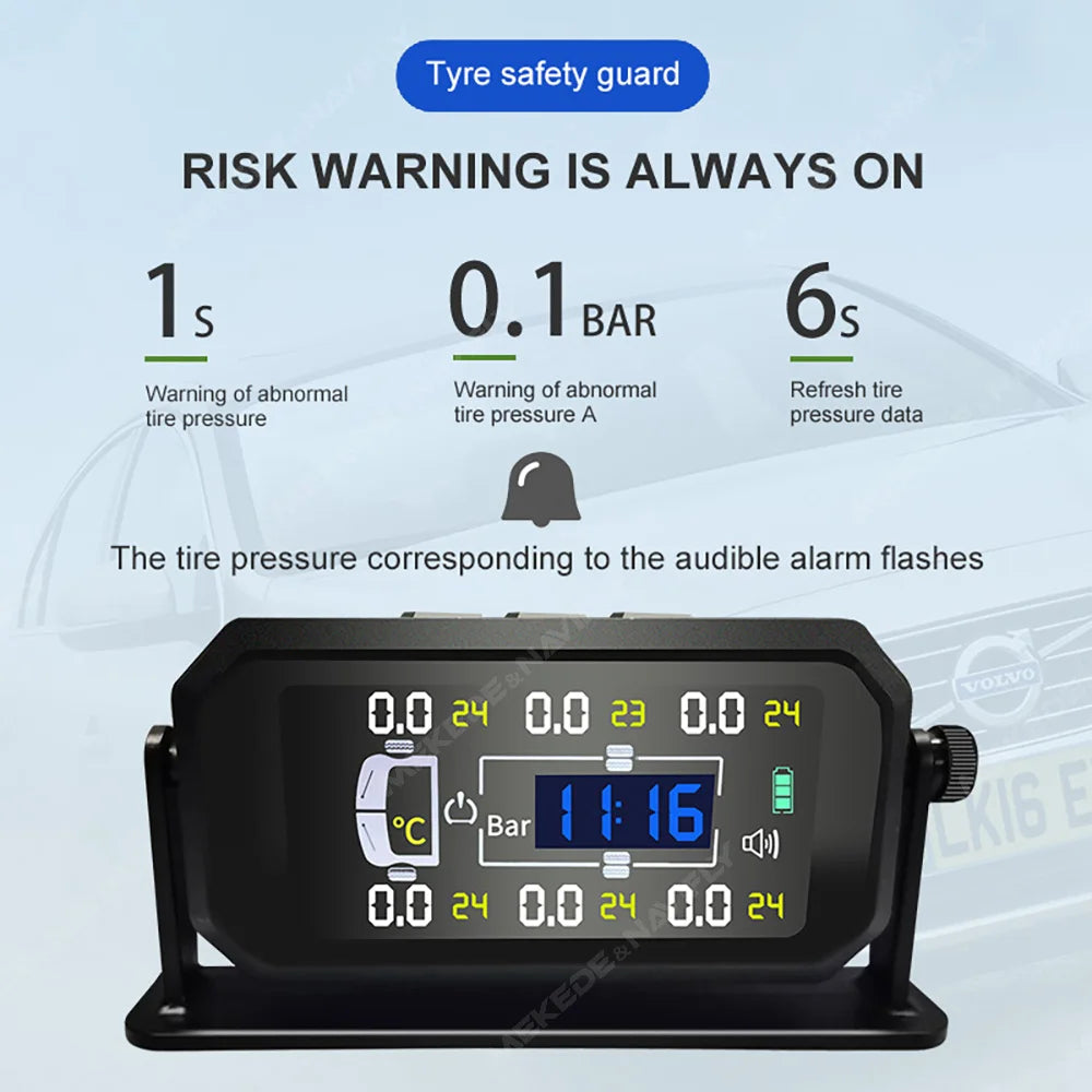 6 Sensors Tires TPMS for Truck Temperature & Pressure on The Same Screen Solar USB Cable C | AUTOKITSHOP
