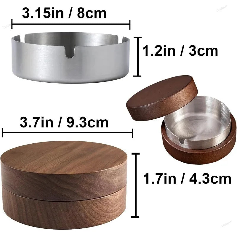 Wooden Ashtray with Lid Windproof Smoke‑Proof Stainless Steel Lining Easy Clean Decorative Ash H - Automotive LED Light