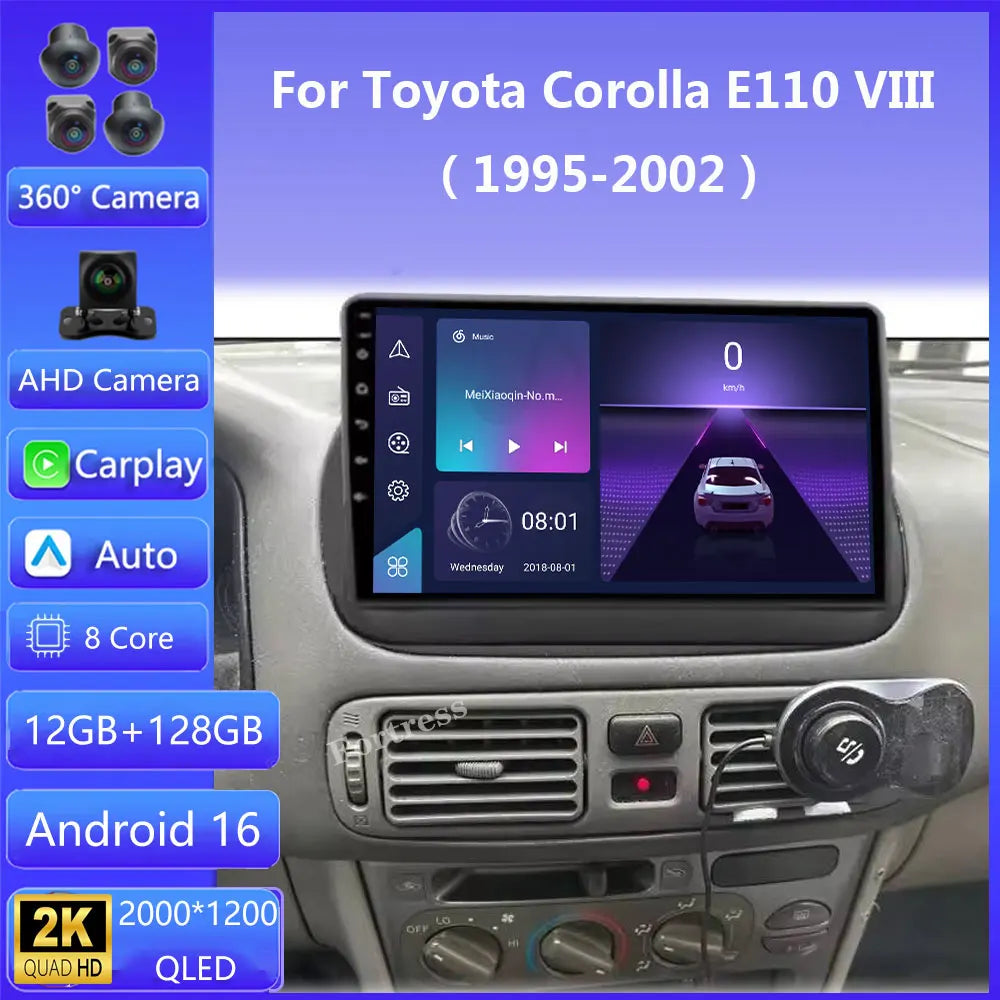 Android 16 Car GPS Radio Multimedia Video Player For Toyota Corolla 8 E110 1997-2002 RHD H