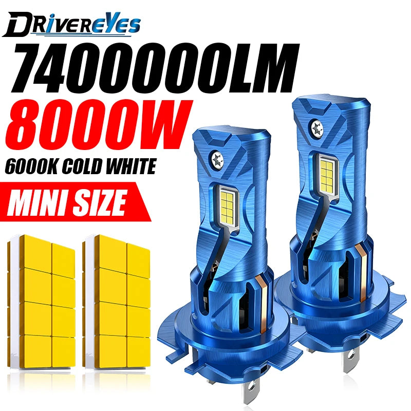 8000W H7 LED Light 7400000LM CANbus 16PCS 5570 CSP Led Headlamp 1:1 Mini Size Universal 60