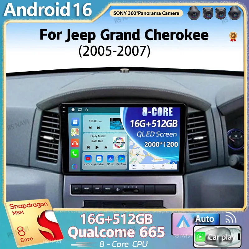 Qualcomm Android 16 For Jeep Grand Cherokee 2005 - 2007 2K QLED Android Car Radio Multimed