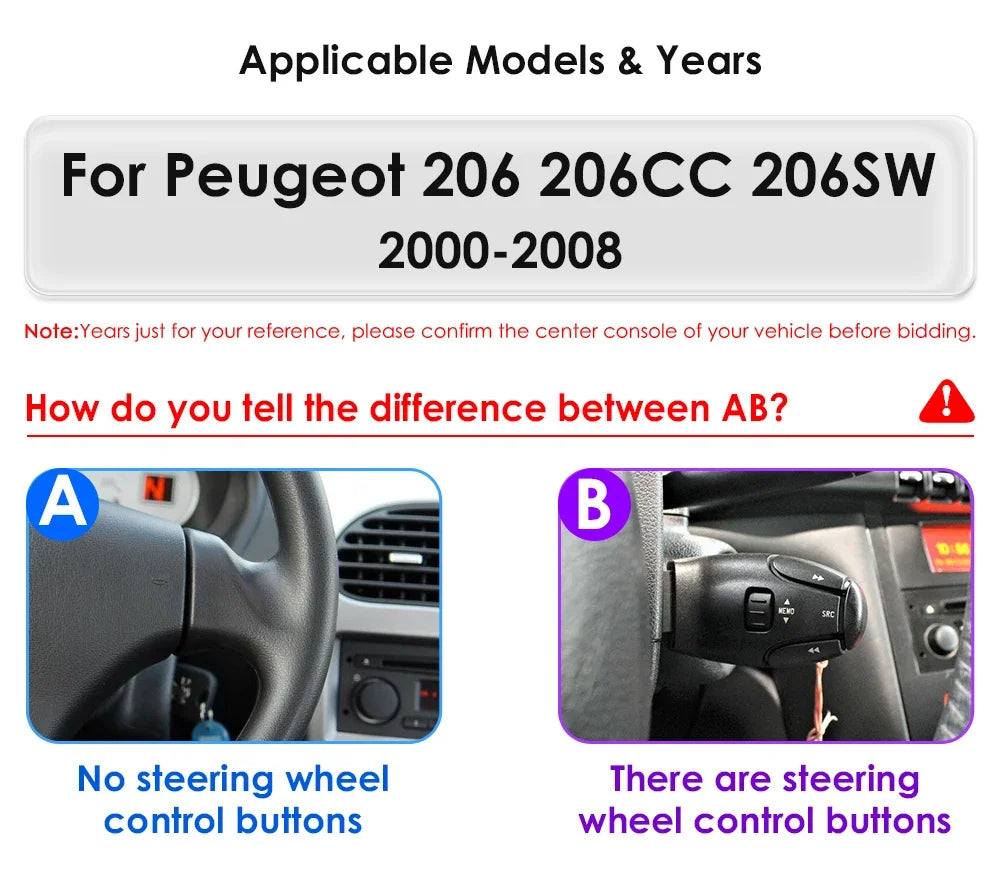 7inch 2Din Android 16 Car Radio For Peugeot 206 206CC 206SW 2000-2008 Multimedia Player Na