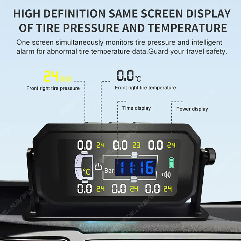 6 Sensors Tires TPMS for Truck Temperature & Pressure on The Same Screen Solar USB Cable C | AUTOKITSHOP