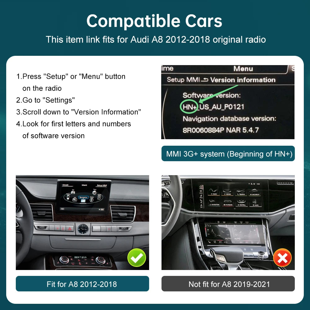 RoadTop Linux Wireless CarPlay Android Auto Interface for Audi A8 2012-2018 3G MMI with Mi