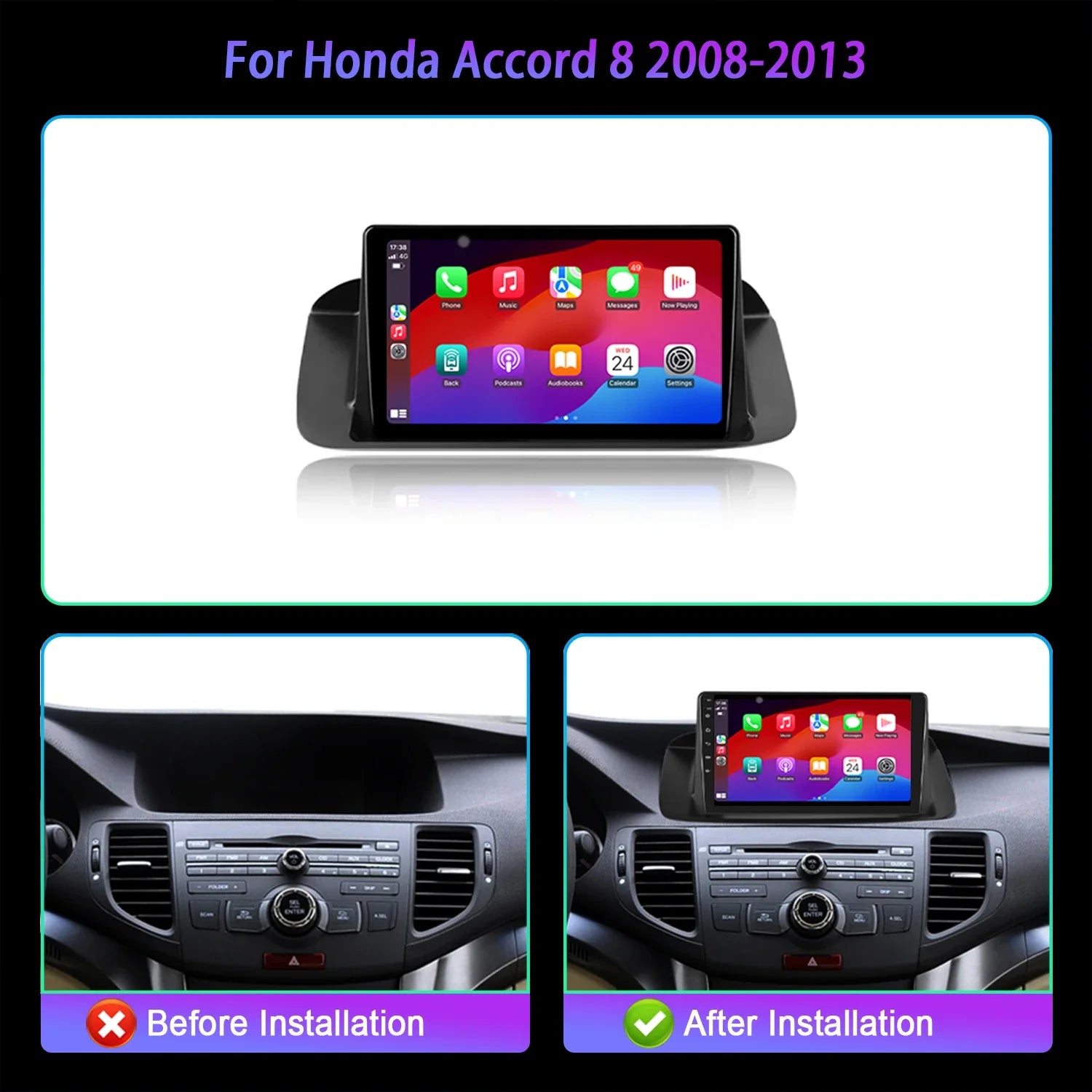 Android 14 For Honda Accord 8 Spirior 2008-2013 Car Radio Multimedia Navigation Wireless C