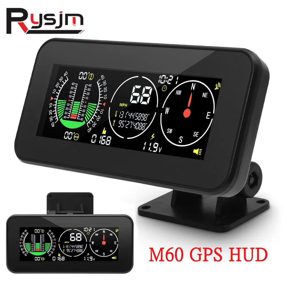 M60 Car GPS HUD Speedometer Intelligent Inclinometer Off-road Speed Display Tilt Pitch Angle Com - Automotive LED Light