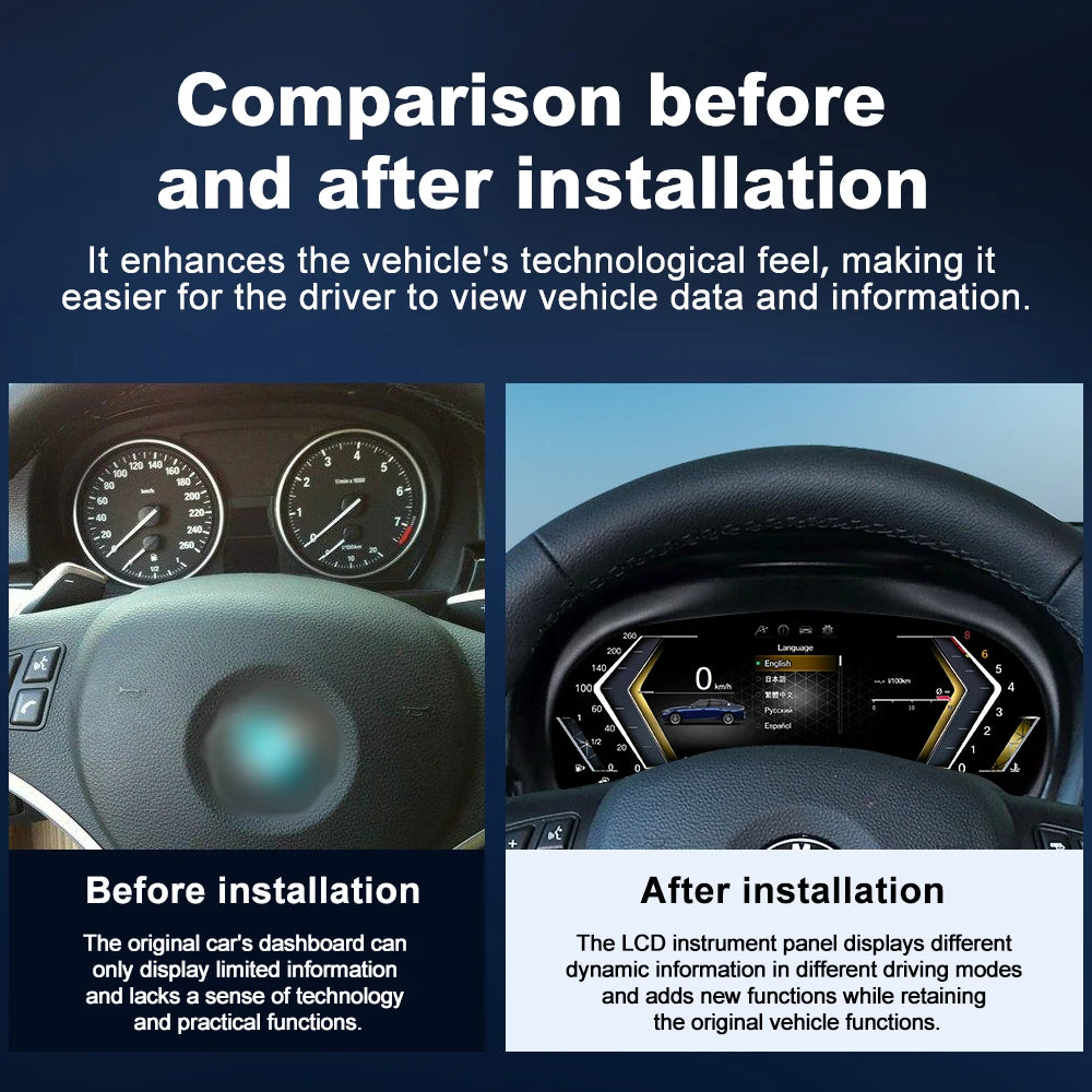 10" LCD Digital Instrument Panel for BMW 3 Series E90/E91/E92/E93 2005-2012 - Virtual Cluster CarPlay Odometer Speedomet