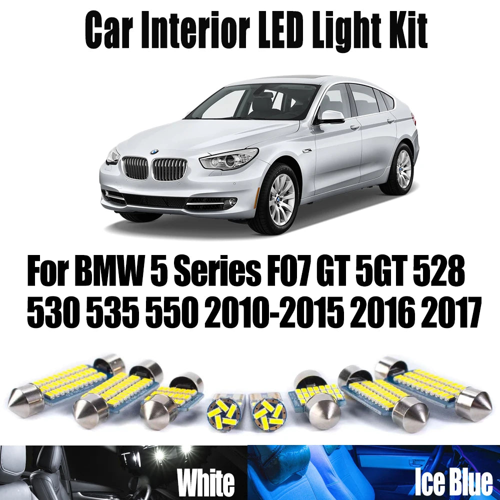 26-Piece LED Interior Light Kit for BMW 5 Series F07 GT 5GT 528 530 535 550 2010-2017 - Canbus Dome Map Door Trunk Bu...