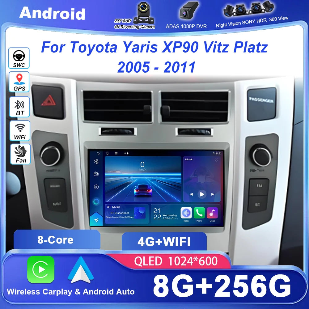 Wireless Carplay Android AUTO For Toyota Yaris XP90 Vitz Platz 2005-2011 Car Radio GPS nav