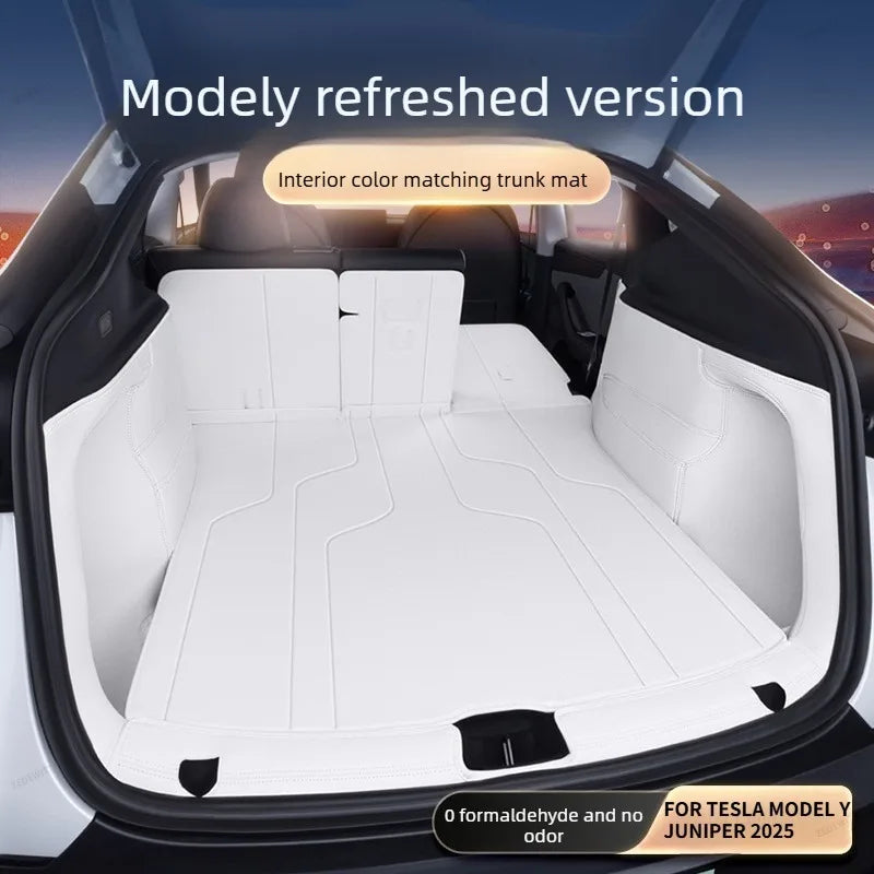For Tesla Model Y Juniper 2025 2026 Full Coverage Leather Cargo Liner Rear Trunk Boot Waterproof - Automotive LED Light