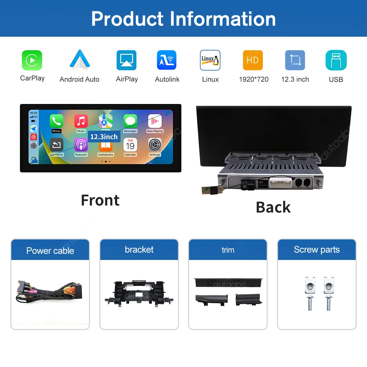 12.3'' Ultra-thin Multimedia Display Touch Screen For Audi A4 S4 A5 S5 2017-2020 MIB/MIB2  | AUTOKITSHOP