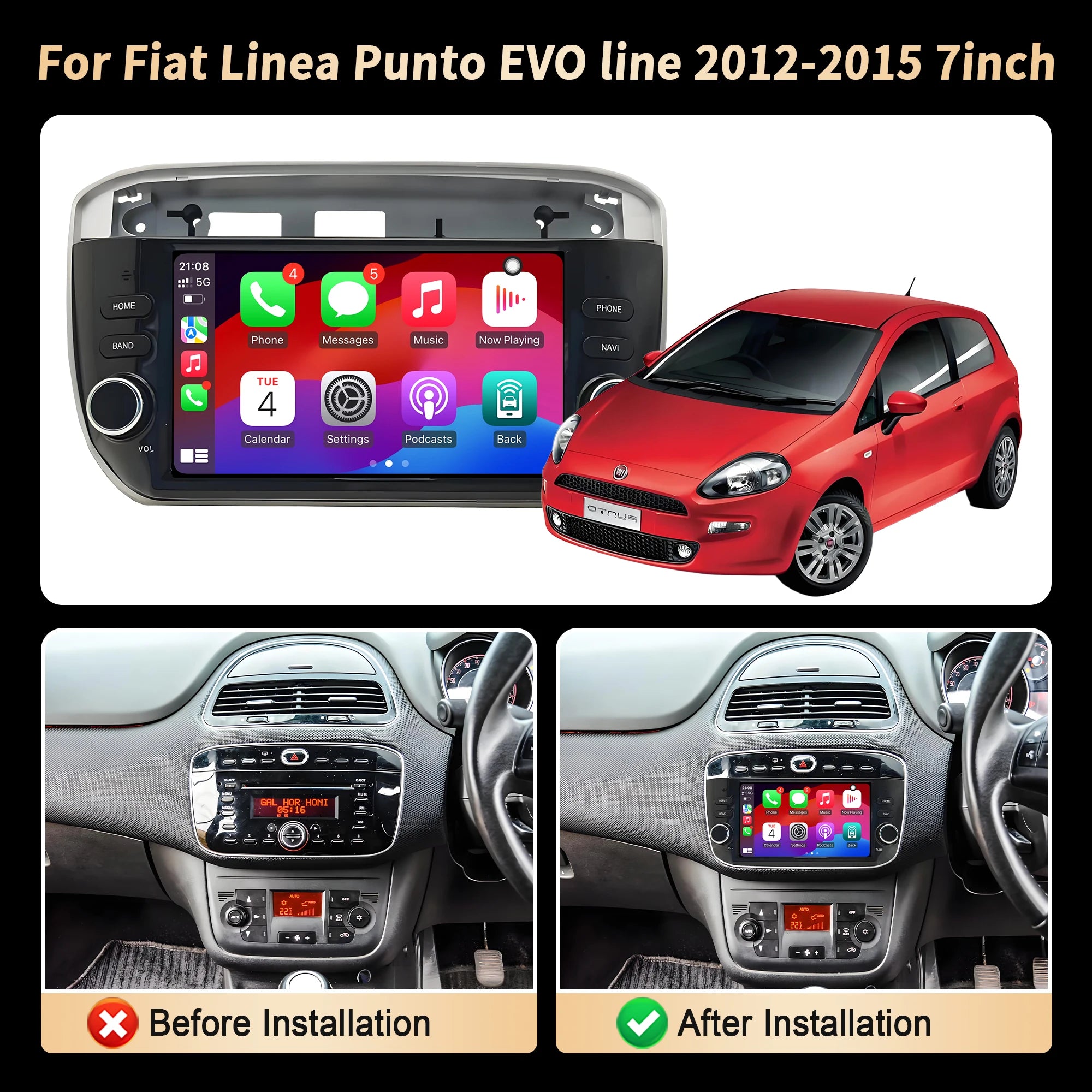 7 inch Car Radio Android 14 For Fiat Linea Punto EVO line 2012 2013 2014 2015 4G Wireless