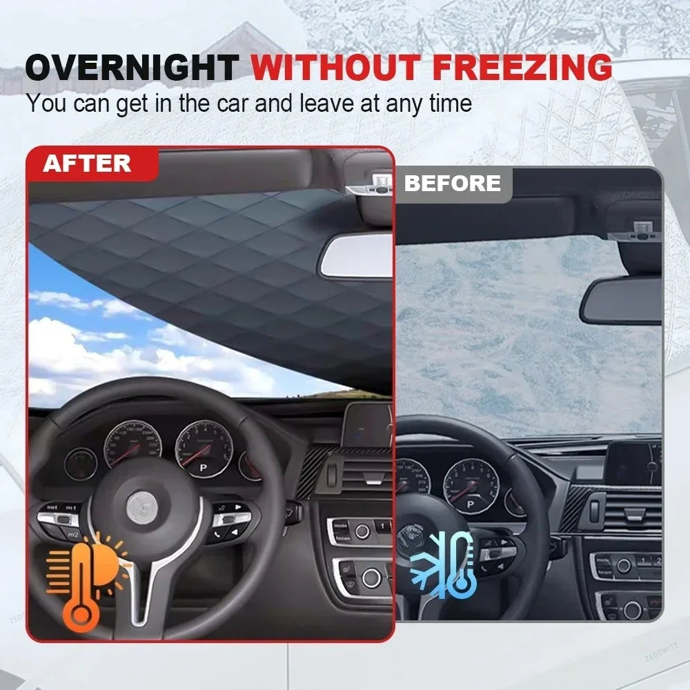 Waterproof Car Snow Frost Cover Quilted Windshield Sunshade With Mirror Pouches for Outdoor Vehi - Automotive LED Light