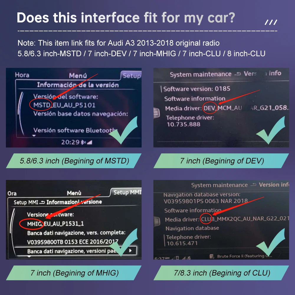 Android Auto Wireless CarPlay for Audi A3 8V Q2 2013-2018 Support AirPlay Mirrorring Camer