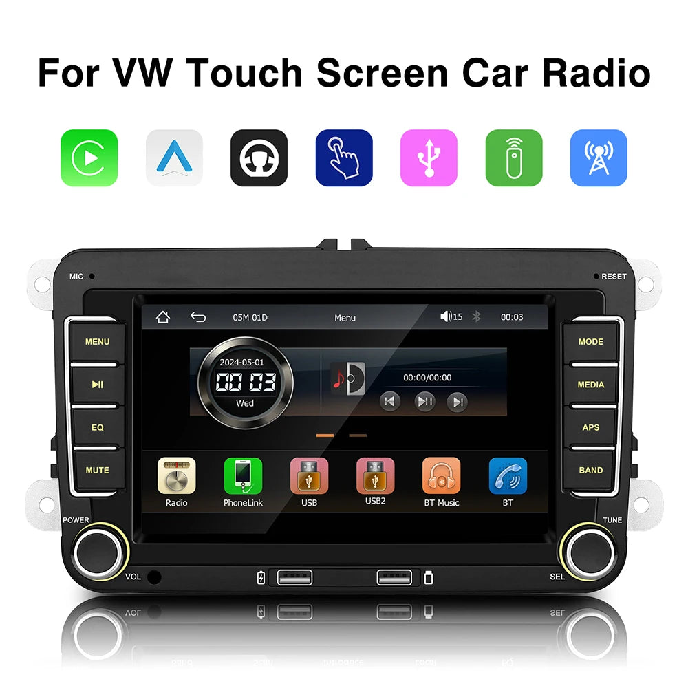 7" 2 Din HD Car Media Video RDS Airplay Car Radio CarPlay Android Auto Stereo Audio For Volkswagen/Seat/Skoda/Passat/Golf/Polo