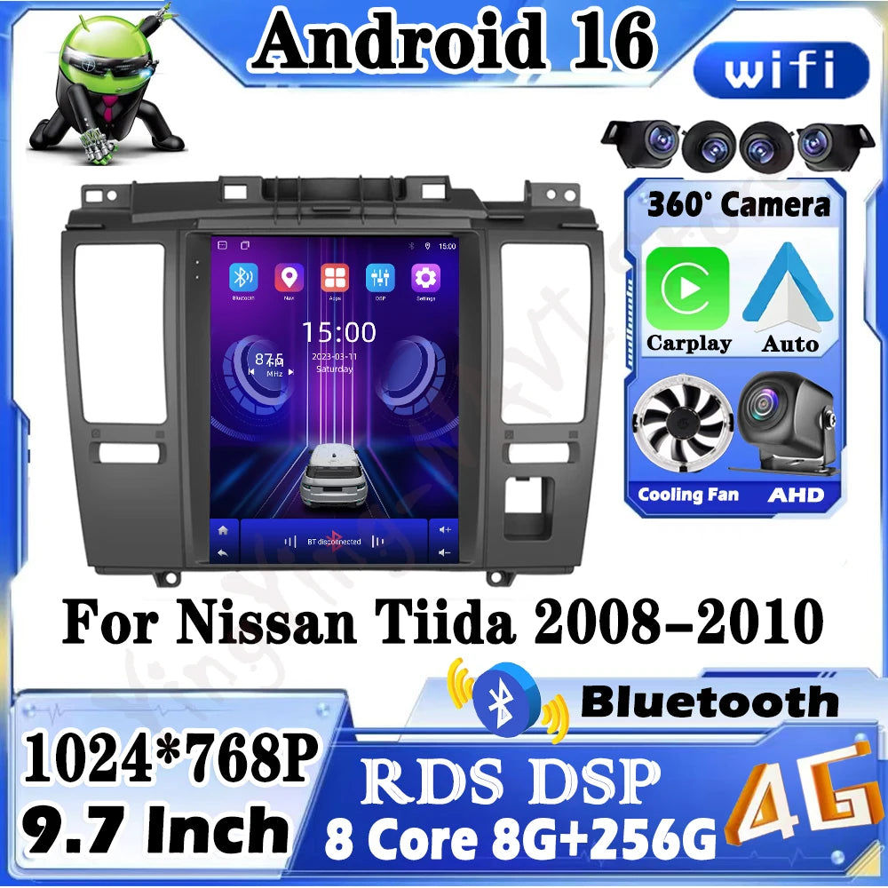 For Nissan Tiida 2008-2010 Carplay Car Radio Multimedia Video Player Android 16 Auto WIFI