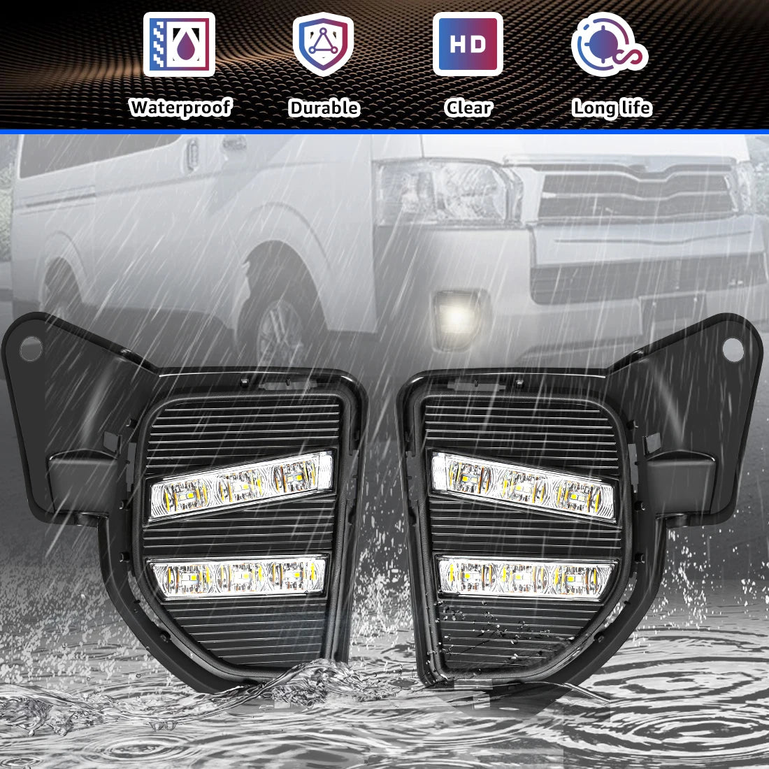 For Toyota Hiace 2014 2015 2016 Led DRL Daytime Running Lights Front Bumper Headlights Whi | AUTOKITSHOP