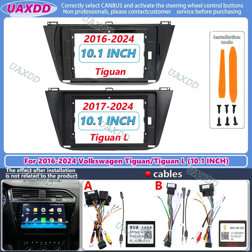 2 Din 10.1Inch Car Radio Fascias For VW VOLKSWAGEN TIGUAN 2016-2024 Dashboard Frame Instal