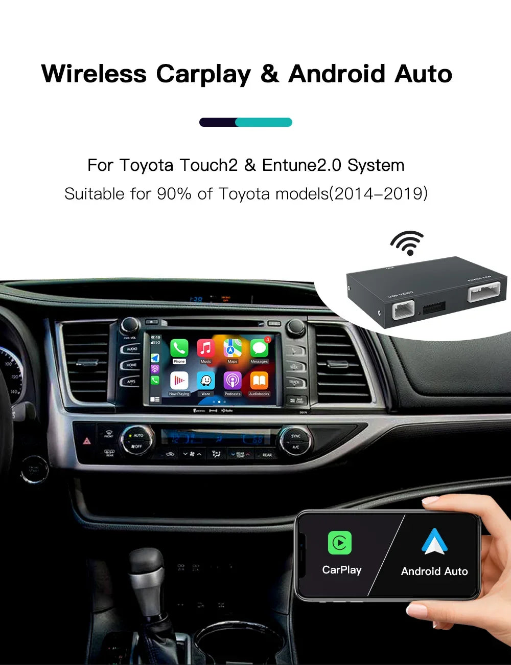 Wireless Carplay Android Auto For TOYOTA RAV4 Corolla Tacoma Camry CHR Tundra Highlander P