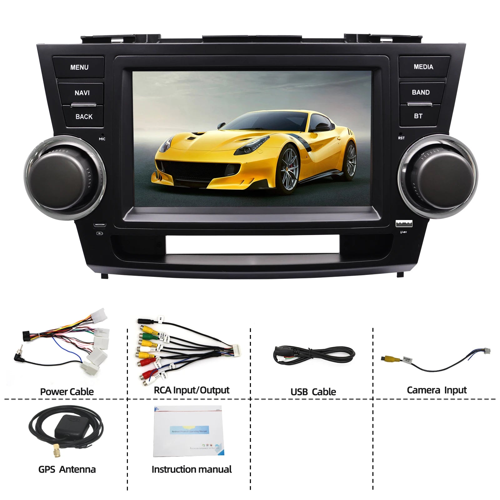 8" Android Car Radio GPS for Toyota Highlander 2008-2013 - CarPlay Auto Nav Bluetooth Steering Control