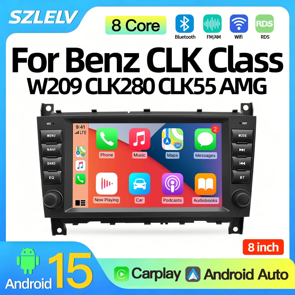 SZLELV 8inch For Mercedes Benz CLK Class W209 AMG Android 15 Car Radio Multimedia Player A