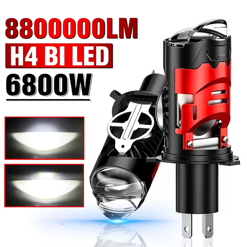 H4 Bi LED Projector Lens 6800W Car Headlight Bulbs Hi/Low Beam 8800000LM Auto Turbo Lamps