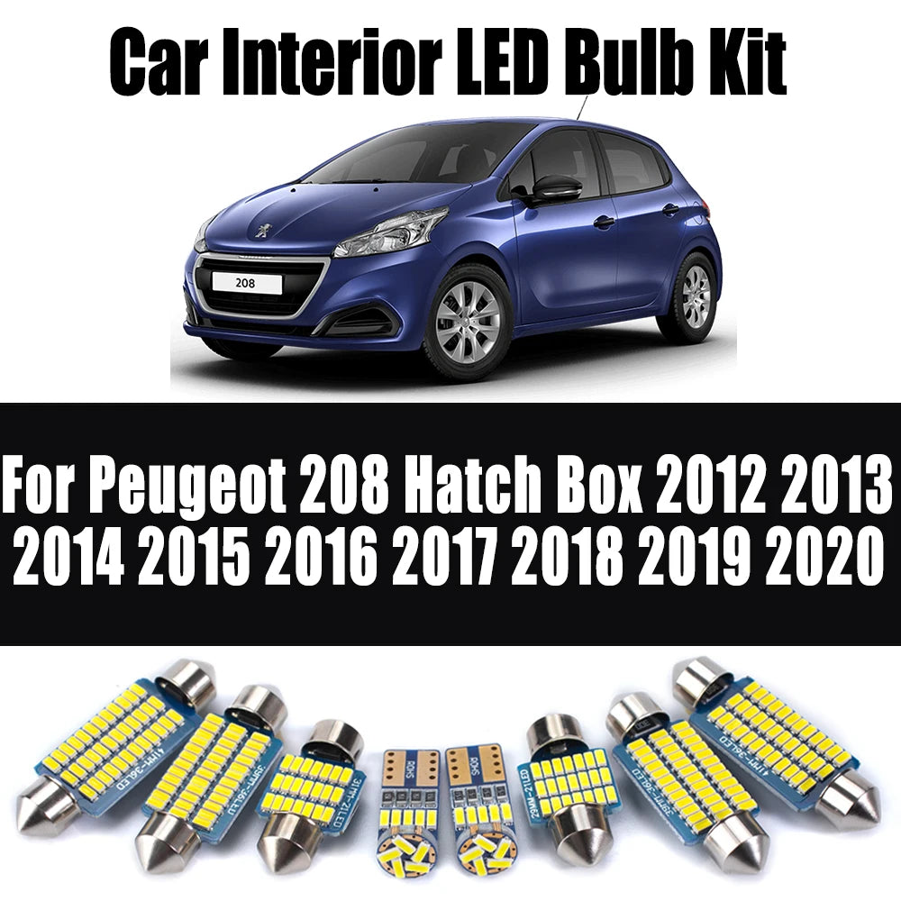 16-Piece LED Interior Light Kit for Peugeot 208 Hatch Box 2012- 2017 - Canbus Dome Map Door Trunk Bulbs | AUTOKITSHOP