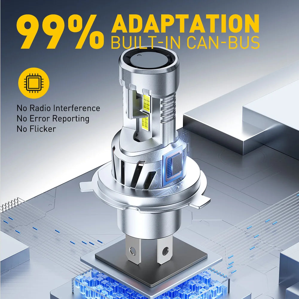 AUXITO 2Pcs 80W H4 High Power LED Car Headlight Canbus No Error High Low Beam With Dual Turbo Fan H4 12V 6500K 1:1 Size LED Bulb