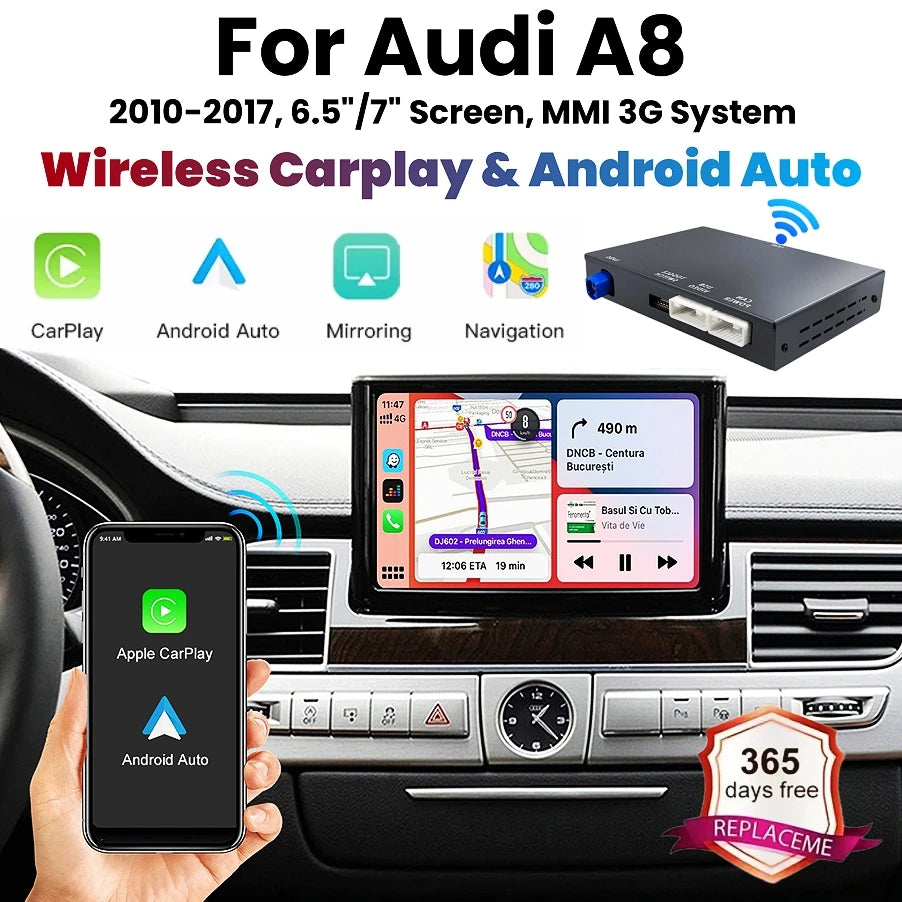 ANYFAR Wireless CarPlay Android Auto Interface Adapter Box For Audi A8 2010-2017 Mirror Li | AUTOKITSHOP