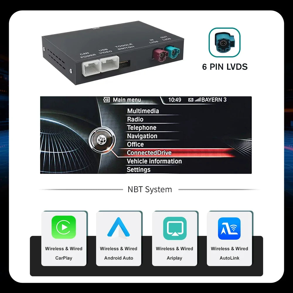 AUTOABC Wireless Carplay for BMW MINI F30 F31 F20 F21 F10 F01 X5 E70 X3 F25 NBT CIC System